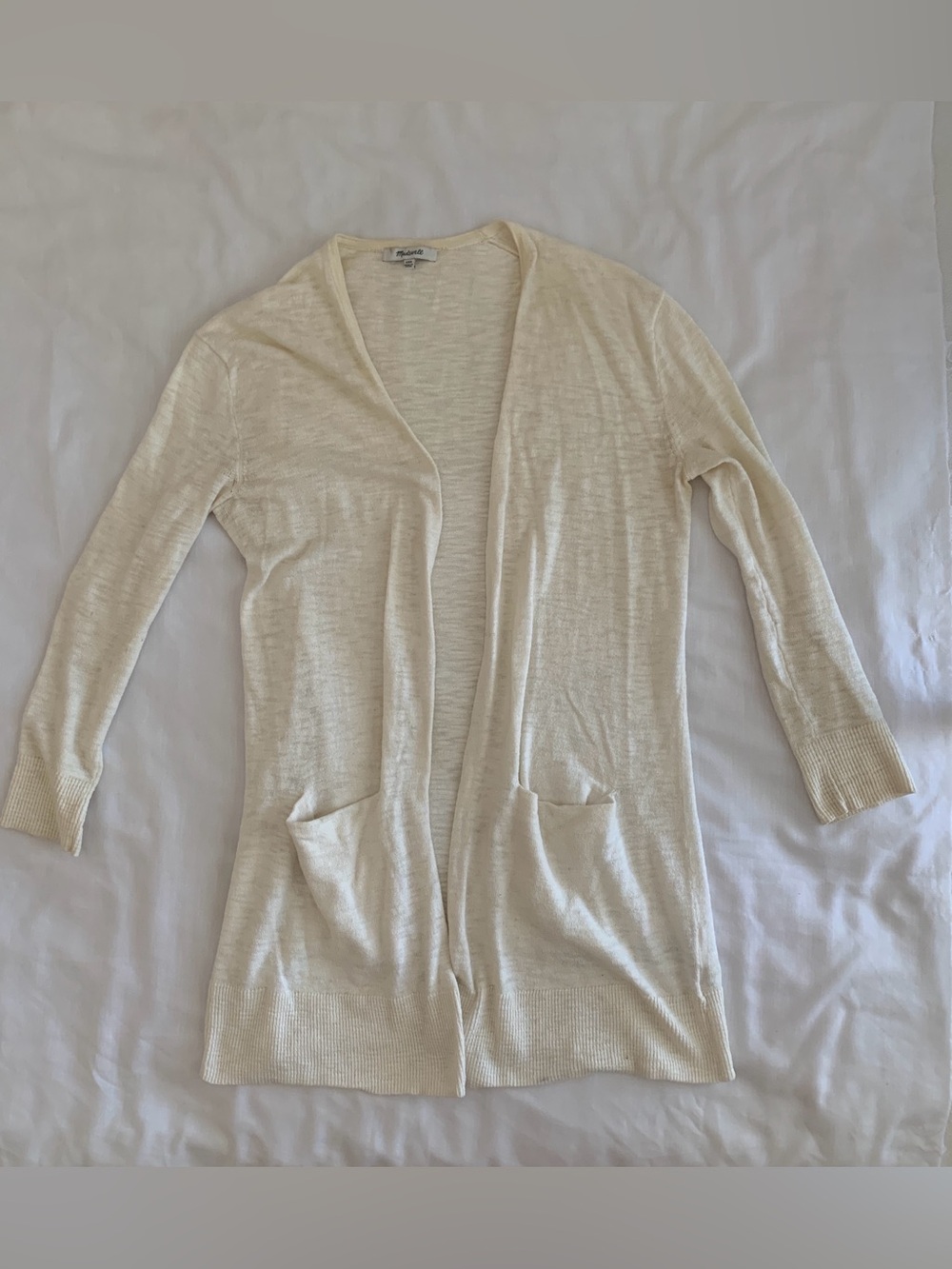 GUC Madewell Summer Ryder Open Front Cardigan Sweater Pockets Ivory XXS